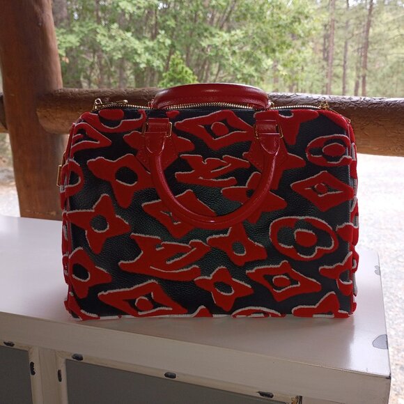 Red, White, and Black Tufted Monogram Canvas Speedy Bandoulière - Picture 1 of 1